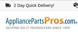 screen capture of a retailer's (AppliancePartsPros.com) web site advertising "2 Day Quick Delivery!"