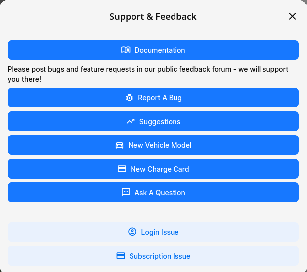screenshot of the support screen from A Better Route Planner