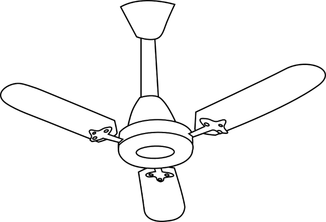 black-on-white sketch of a ceiling fan