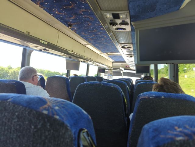 photo of the interior of the motor coach on which I rode today