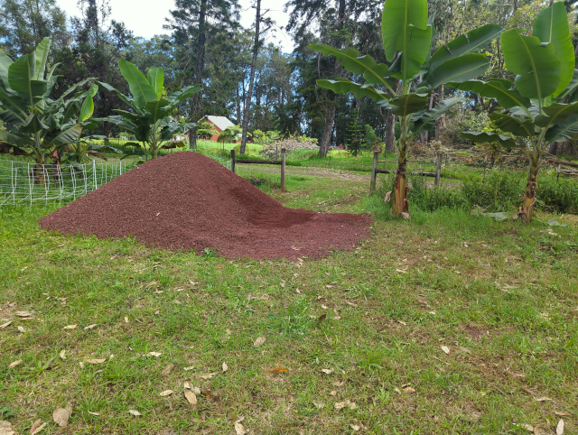 photo showing the 12-ton cinder pile with about ¼ of it moved away