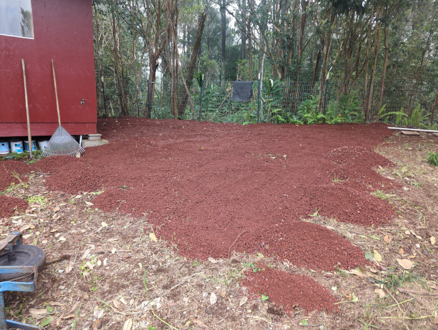 photo of the red volcanic cinder area in front of the studio