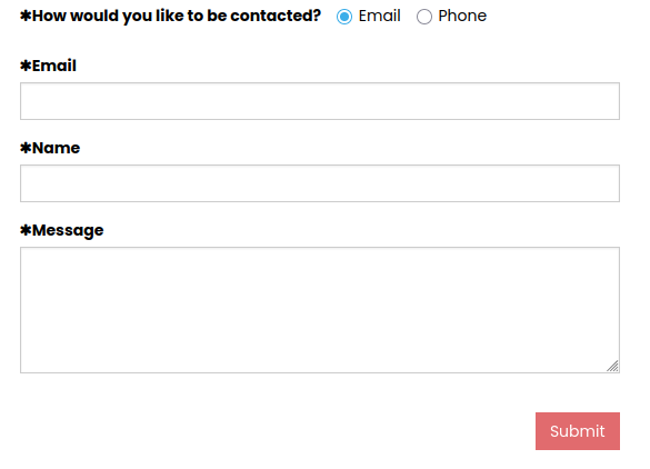 screen shot of the contact form on a company's web site