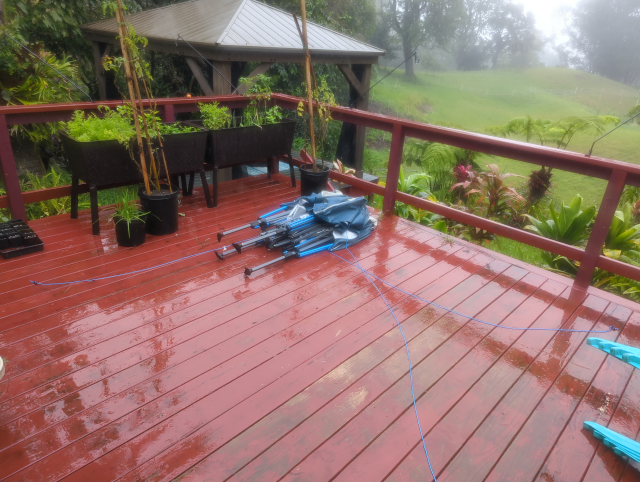 photo of the deck with the canopy folded and resting on its side