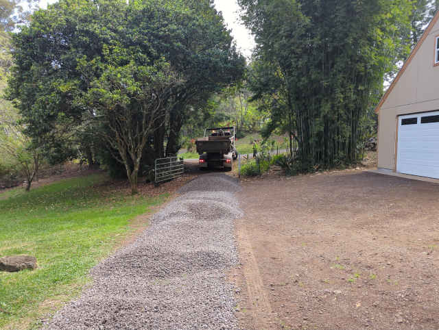 photo of a first load dumped across the driveway