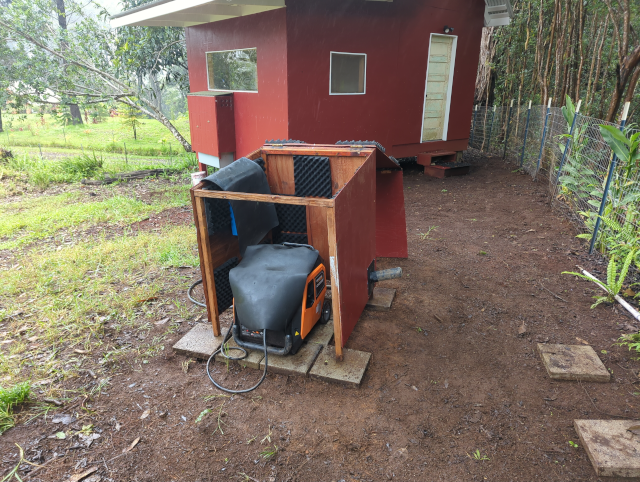 photo of the generator house, now on a level spot and resting on paving stones with a paving stone floor