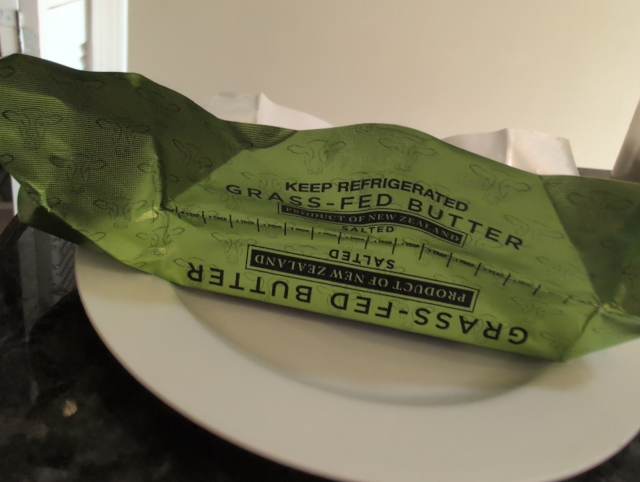 photo of a butter wrapper that reads "Grass-Fed Butter"