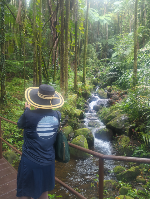 photo of HA facing a low waterfall