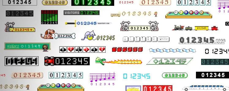 graphic with a display of many different graphical hit counters all set to "012345"