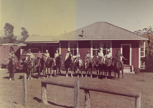 sepia-toned color photo of our house around 1958