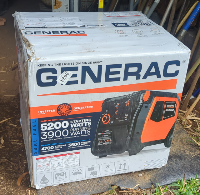 photo of a new-in-box Generac inverter generator
