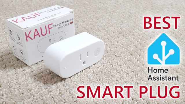 promotional photo of a KAUF Smart Plug proclaiming it the "best Home Assistant smart plug"