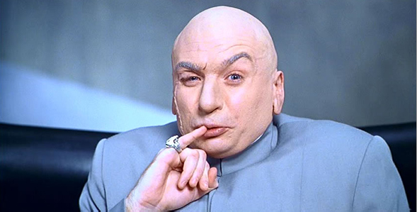 Dr. Evil from Austin Powers: International Man of Mystery raising his pinky to his lips