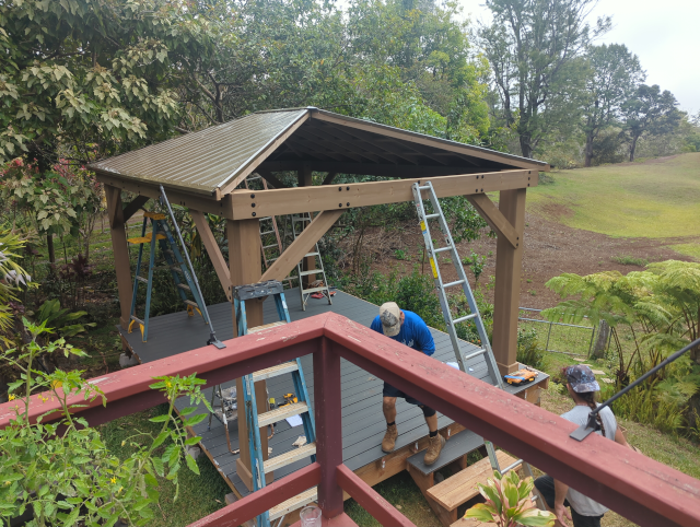 photo of the pavilion with the roof partially installed