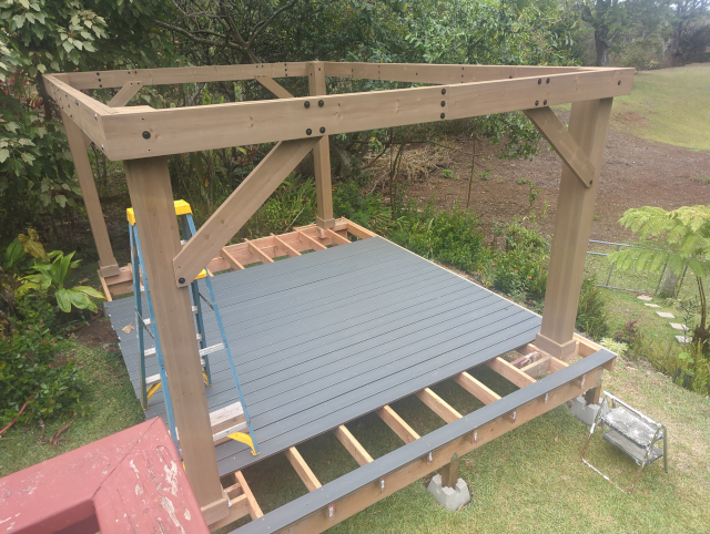 photo of the pavilion walls erected on the deck