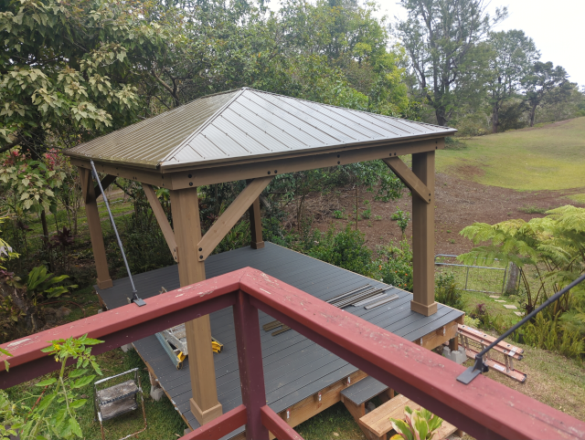 photo of the pavilion from above with a complete roof
