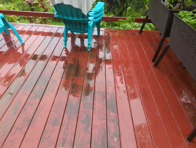 photo of the deck, quite wet with rain
