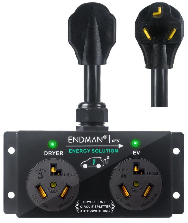 photo showing a device for sharing a dryer outlet with an EV charger