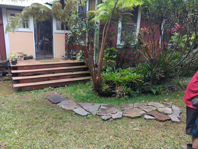 photograph of a walkway through the grass leading up to our front door