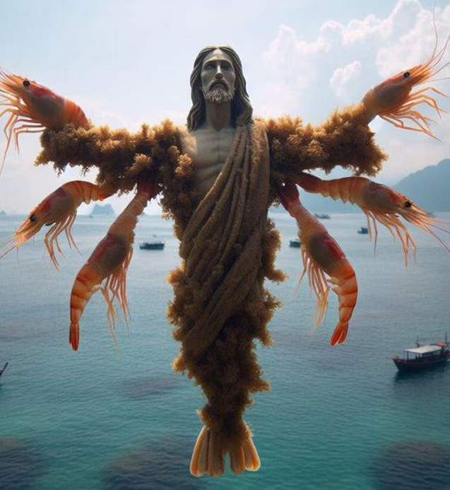 an AI-generated image of Jesus made out of shrimp; an example of AI slop