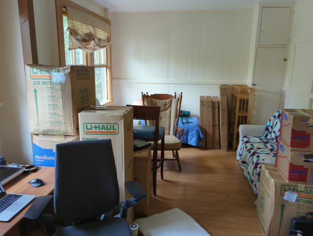 photograph of a room with many boxes