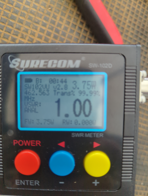 photo of a vSWR meter showing a value of 1.00