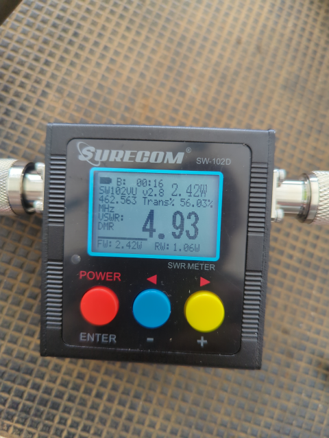 photo of my vSWR meter showing a value of 4.93