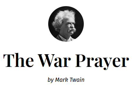 title slug showing a portrait of Mark Twain with the text "The War Prayer by Mark Twain"