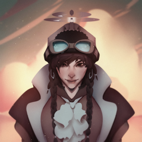 new site icon for twoprops.net: a steampunk-looking person with braids, an aviator cap with goggles, and two propellers on top