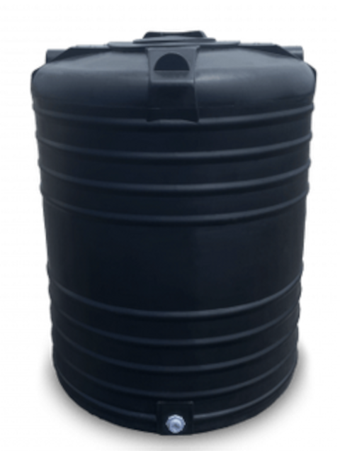 photo of a 950 gallon black polyethylene water tank